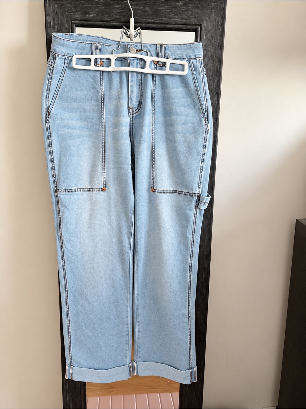 Tribal Light Blue Straight-Leg Jeans with Carpenter Pockets- Size 2- Stretchy